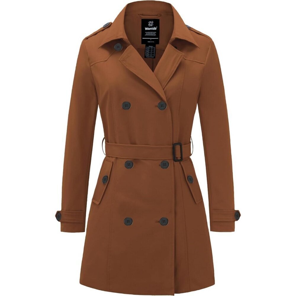 🆕Women's Caramel Waterproof Trench Coat with Classic Lapel and Belted Design
